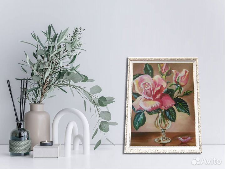 Картина маслом с розами 