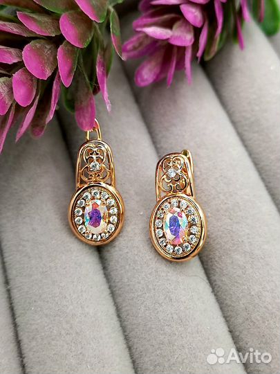 Серьги с кристаллами позолота