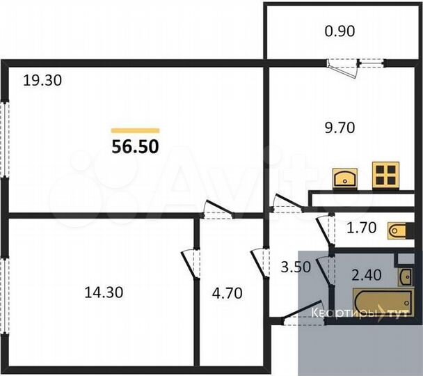 2-к. квартира, 56,5 м², 7/17 эт.
