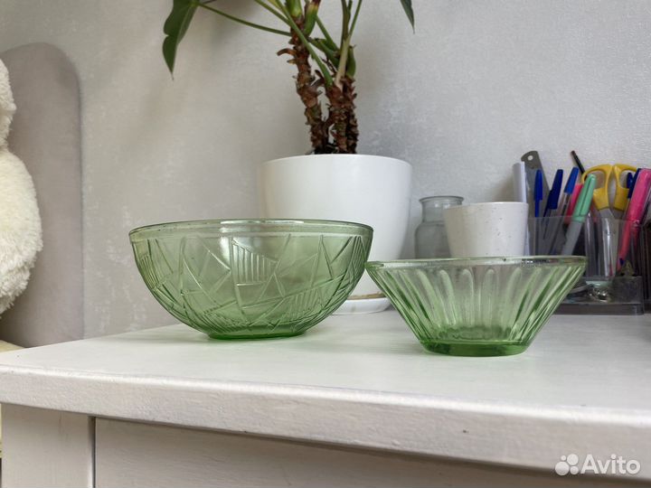 Фруктовница ваза зеленое стекло СССР
