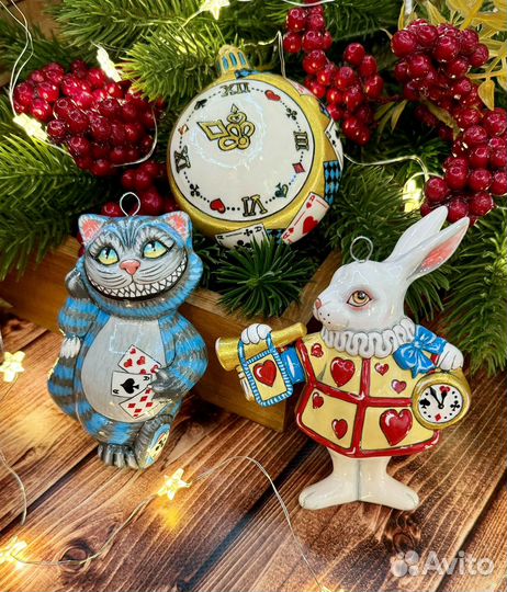 Алиса в стране чудес, фарфоровые елочные игрушки