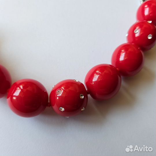 Бусы Колье Ожерелье Красный Горох Ретро стиль