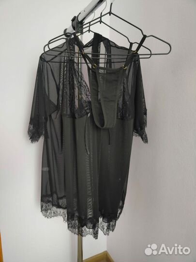 Халат с сорочкой и трусиками прозрачный домашний