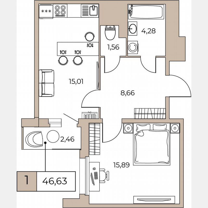 1-к. квартира, 45,4 м², 23/24 эт.