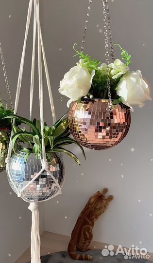 Кашпо из диско шара / кашпо из зеркальной мозаики