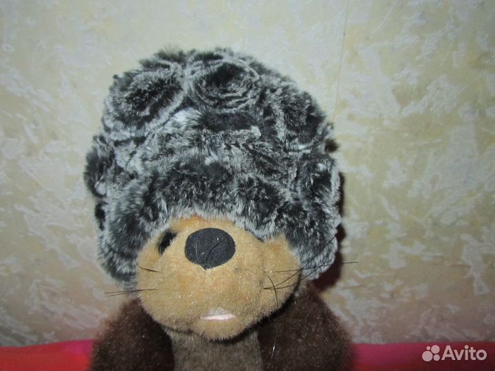 Шапка зимняя вязаная с мехом кролика