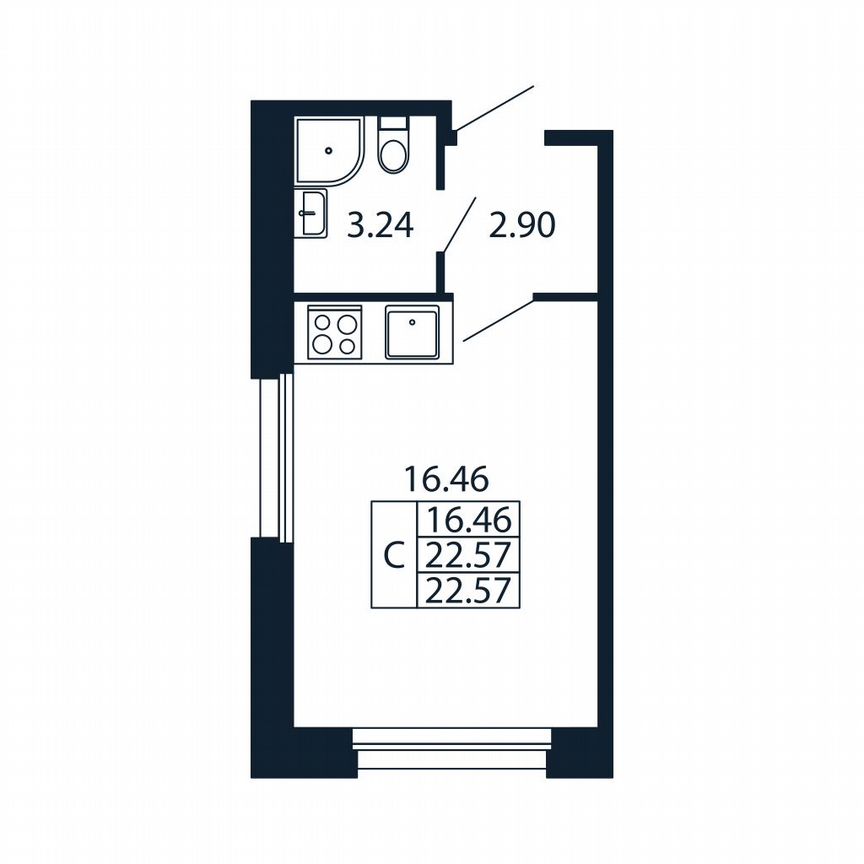 Квартира-студия, 22,6 м², 2/12 эт.