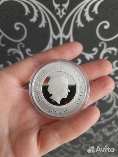 Монета 1 доллар Бегущий поросенок 2007 год серебро