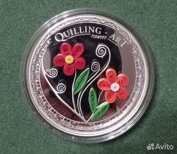 Монета Острова Кука 2016 Квиллинг Цветы Серебро