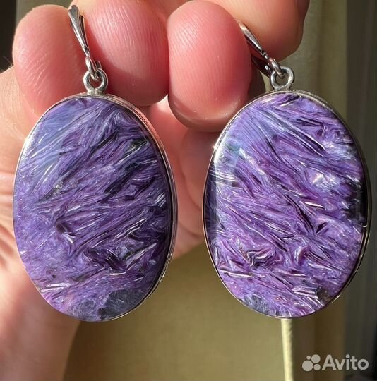 Серьги с чароитом экстра