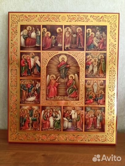 Рукописная икона 12 праздников