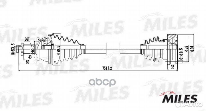 Привод в сборе правый VW polo/skoda fabia 1.2-1.9
