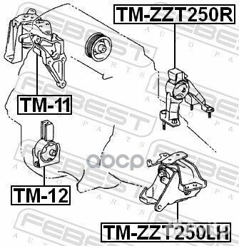 Подушка двигателя левая TM-ZZT250LH Febest