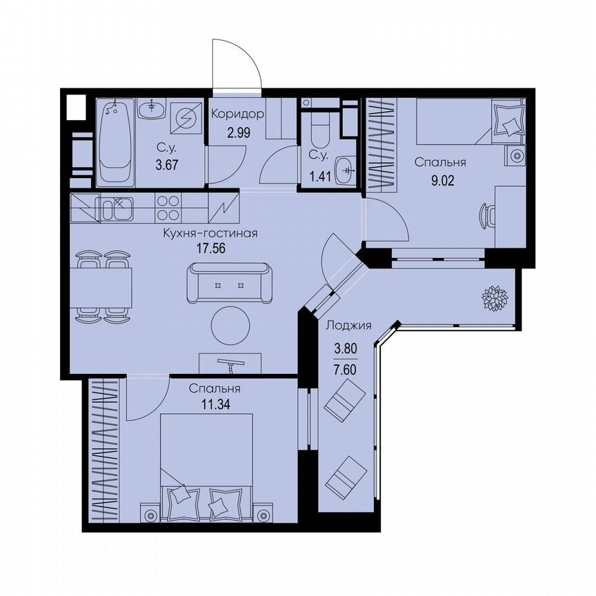 2-к. квартира, 49,8 м², 5/9 эт.