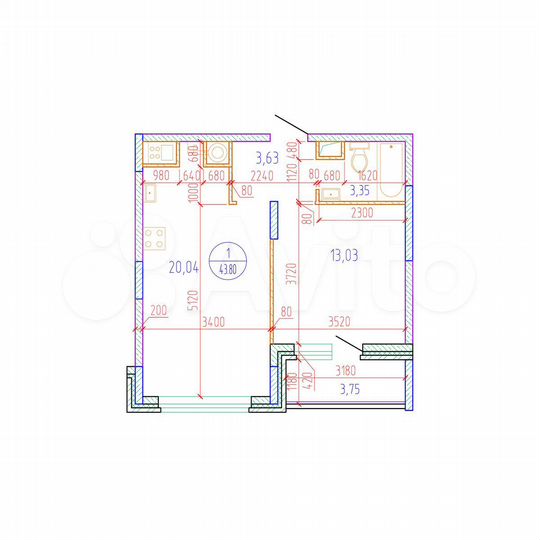 1-к. квартира, 43,8 м², 3/17 эт.