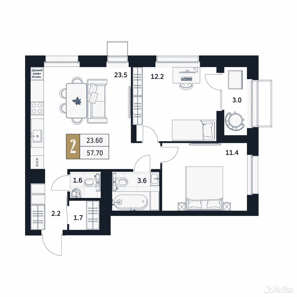 2-к. квартира, 57,7 м², 12/17 эт., Стерлитамак