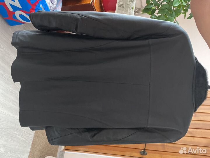 Зимнее кожаное мужское пальто размер 54