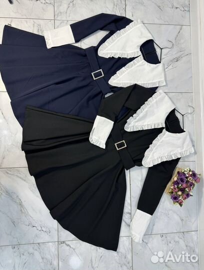 Платье школьное синее,черное