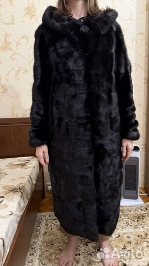 Шуба норковая 42 44 длинная с капюшоном