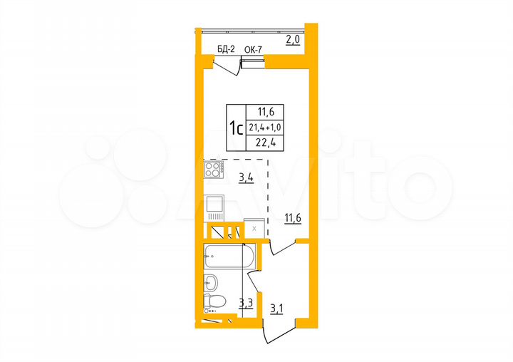Квартира-студия, 22,4 м², 9/27 эт.