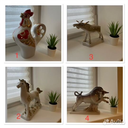 Статуэтки Петух/Конь/Лось/Бык
