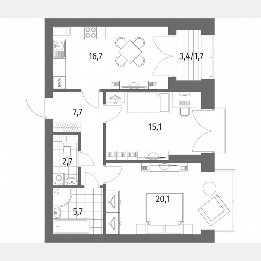 2-к. квартира, 69,7 м², 13/13 эт.