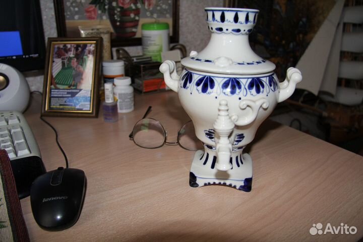 Самовар сувенирный керамический, гжель