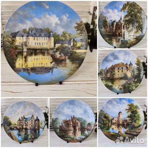 Замки на воде, декоративная тарелка 5 разных