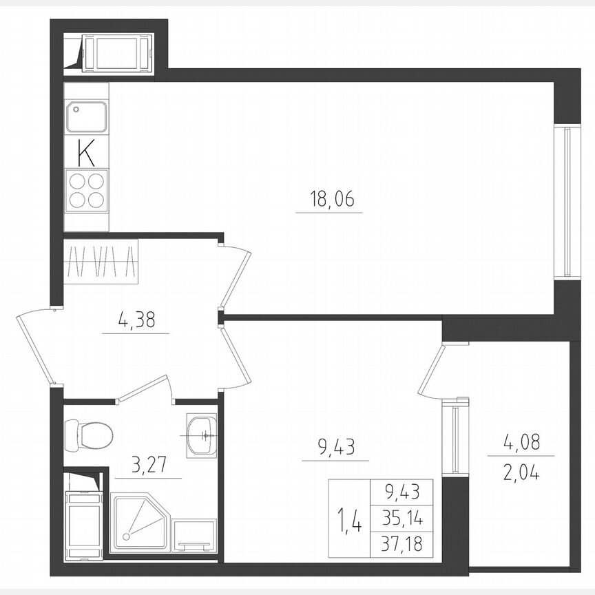 2-к. квартира, 37,2 м², 1/8 эт.