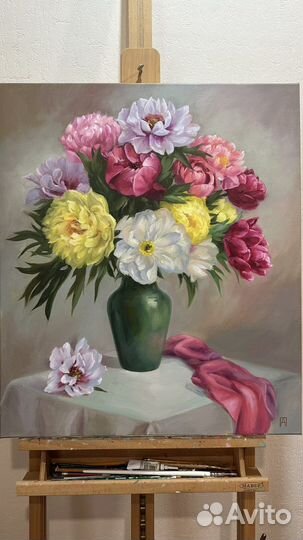 Букет Пионов Картина маслом 70 на 60