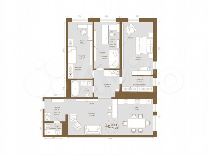 4-к. квартира, 120,2 м², 14/25 эт.