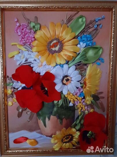 Картины вышитые лентами