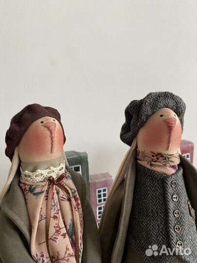 Интерьерная кукла тильда зайцы ручная работа