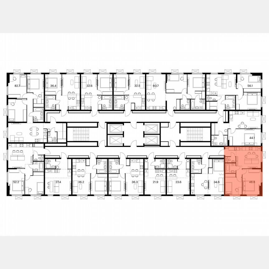 2-к. квартира, 48,8 м², 23/25 эт.