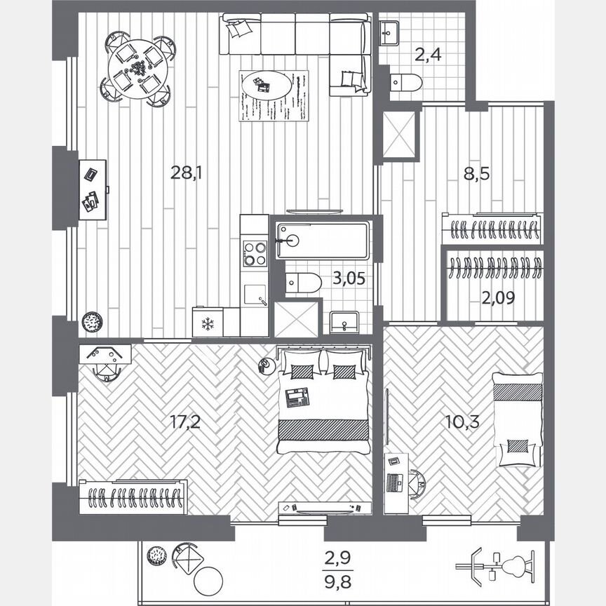 2-к. квартира, 74,5 м², 20/25 эт.