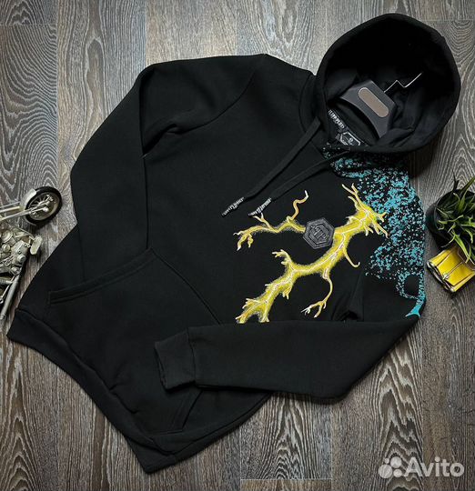 Толстовка мужская с капюшоном теплая Philip plein