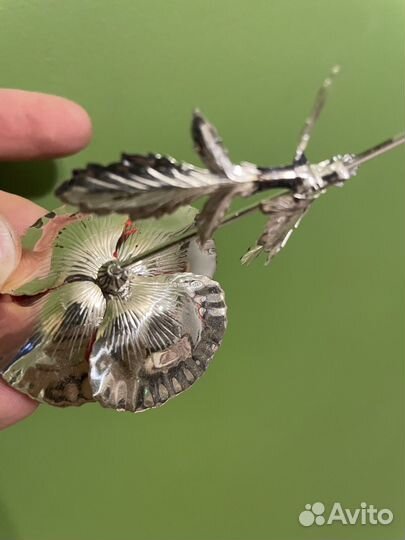 Серебряный цветок. Мак. Красная глазурь