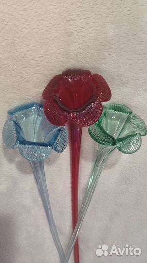 Стеклянные цветы,цветное стекло,СССР 3 штуки
