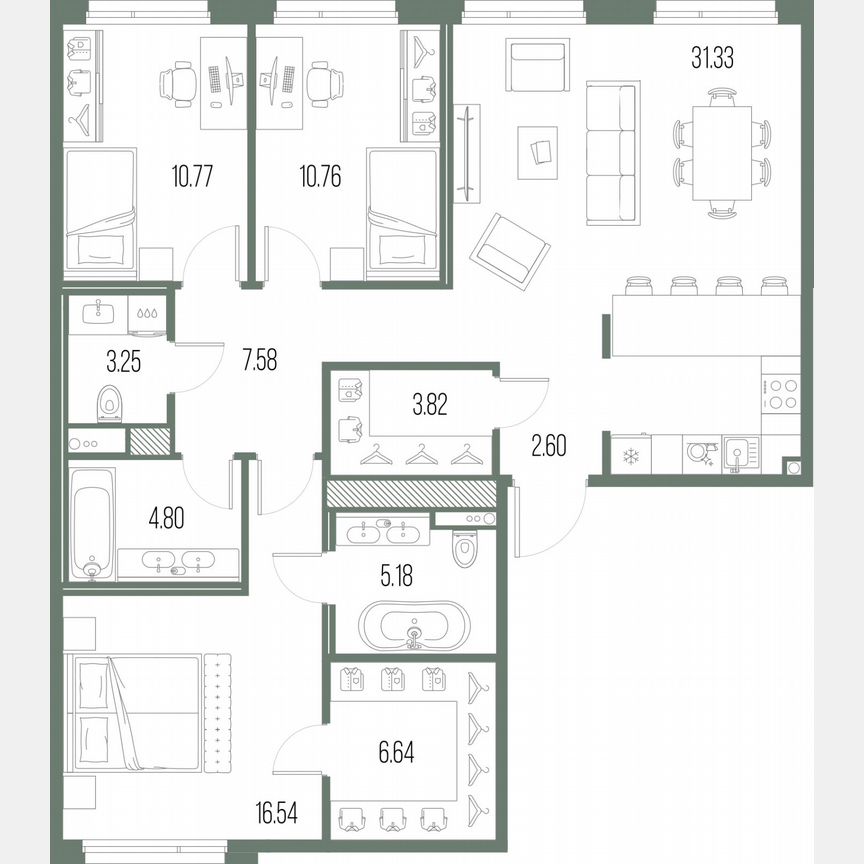 3-к. квартира, 103,3 м², 6/10 эт.