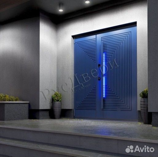 Двустворчатая входа дверь для офиса с подсветкой