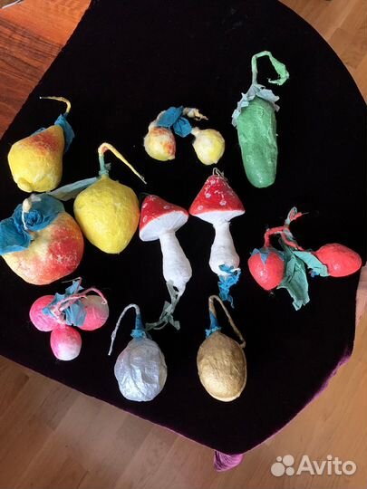 Новогодние игрушки ватные, стекло Старина