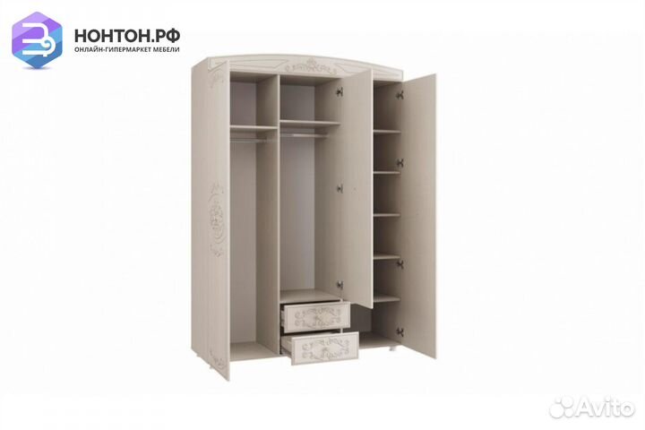 Шкаф 3-дверный Каролина с зеркалом вудлайн кремовы