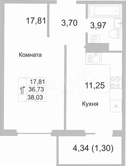 1-к. квартира, 37,6 м², 3/9 эт.