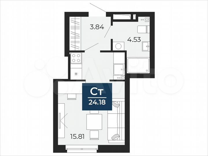 Квартира-студия, 24,2 м², 3/24 эт.