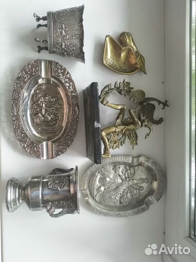 Статуэтка бронза серебро пепельница антиквариат