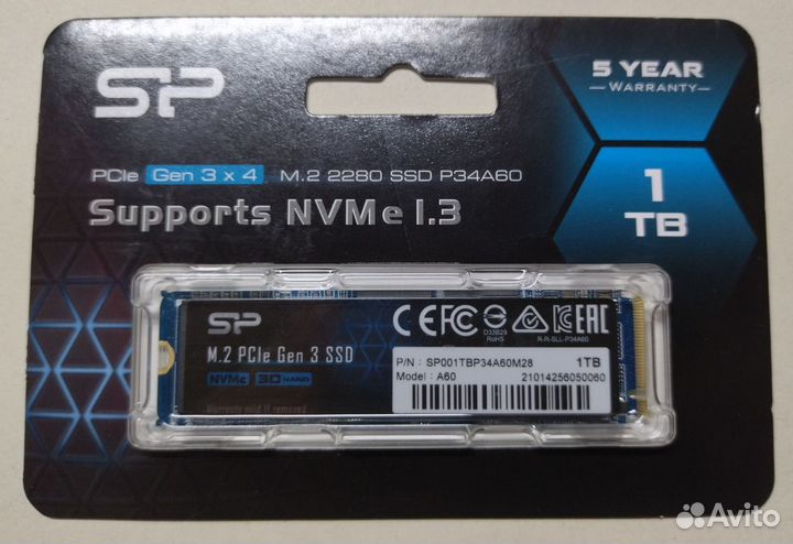 SSD 1TB Silicon Power A60 NVMe диск новый