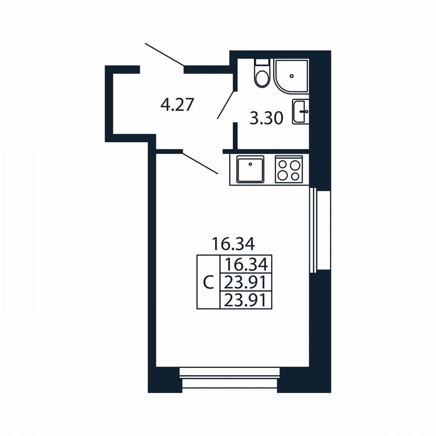 Квартира-студия, 23,9 м², 2/12 эт.