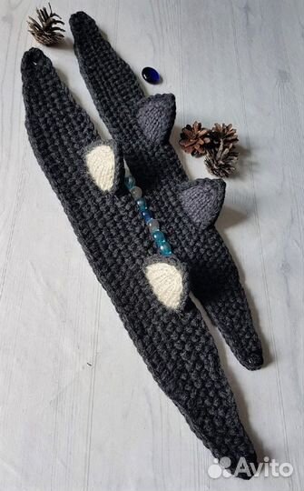 Повязка на голову с ушками, уши кошки, вязаная