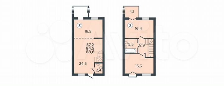 2-к. квартира, 88,6 м², 1/2 эт.