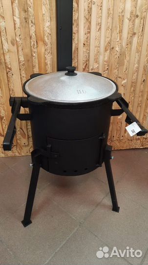 Казан Чугунный с Печью, Кочергой и Совком